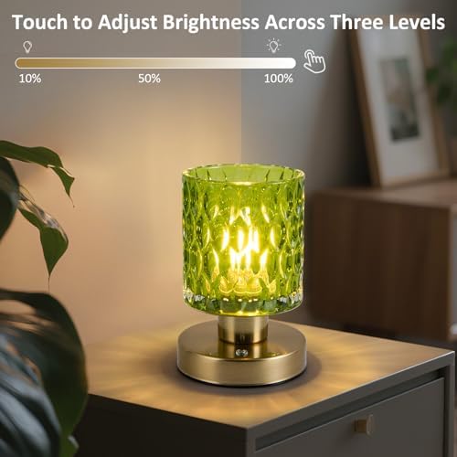 Cordless Rechargeable Glass Table Lamp, Jade Green
