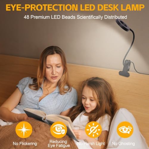 Foneso Clip-On Desk Lamp, 48 LEDs, Black
