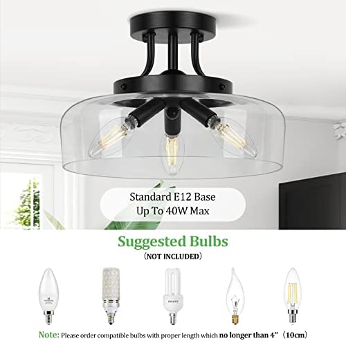Industrial Semi Flush Mount Ceiling Light, Clear Glass