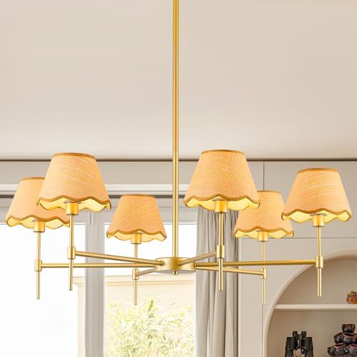 Gold Farmhouse Chandelier 6-Light Boho Pendant Lamp 37.5‘’ Large