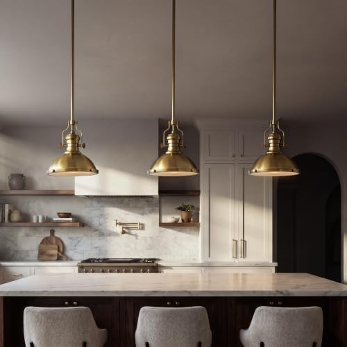1-Light 13" Modern Industrial Warm Brass Pendant Light