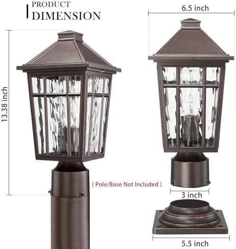 Darkaway Outdoor Post Light with Water Ripple Glass