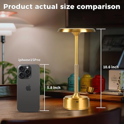 Cordless Rechargeable Metal Table Lamp, 3-Color Dimming
