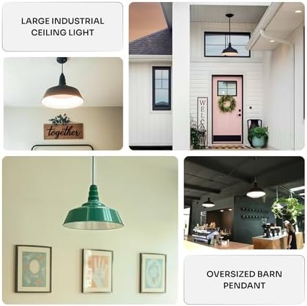 20 Inch Industrial Steel Pendant Light, Cream/Brass