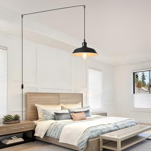 Plug in Pendant Light, 197” Cord, Black and White
