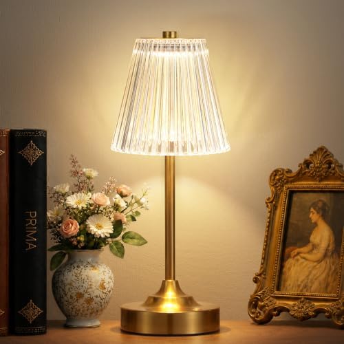 Gold Cordless Rechargeable Crystal Table Lamp, Small