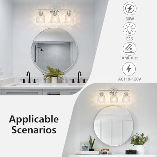 3-Light Bathroom Light Fixtures, Brushed Nickel Vanity Lights Over