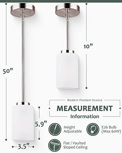 1-Light Mini Pendant Light, Opal White, 2 Pack