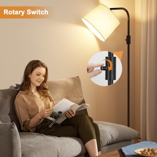 Ambimall Arc Floor Lamp, Rotary Switch, Linen Shade