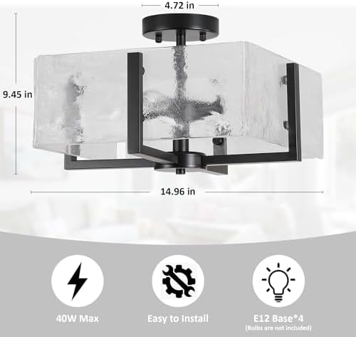 4-Light Semi Flush Mount Ceiling Light, 14.96"