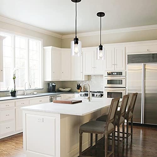 Modern Clear Glass Cylinder Pendant Light, 2 Pack