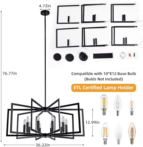 10-Light Black Farmhouse Chandelier