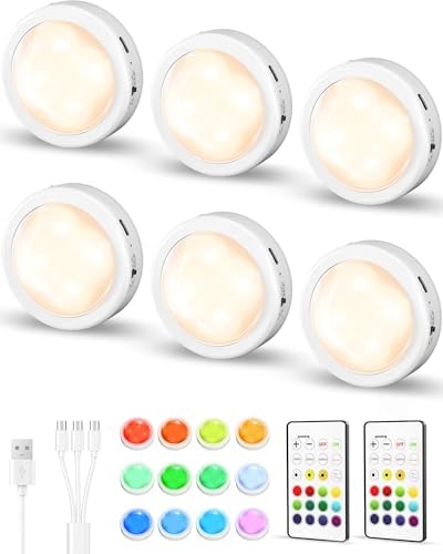 EZVALO RGB Rechargeable Puck Lights, 6 Pack