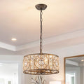 Bronze Vintage Crystal Chandelier, 14.17" Drum Pendant Light