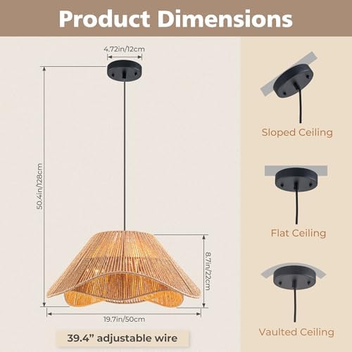 LumStory 19.7” 3-Light Rattan Pendant Light