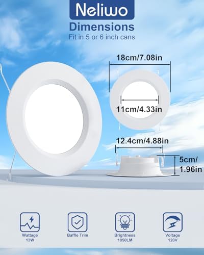 LED Recessed Lighting 5/6 Inch Smart Bluetooth Can Lights, 2 Pack