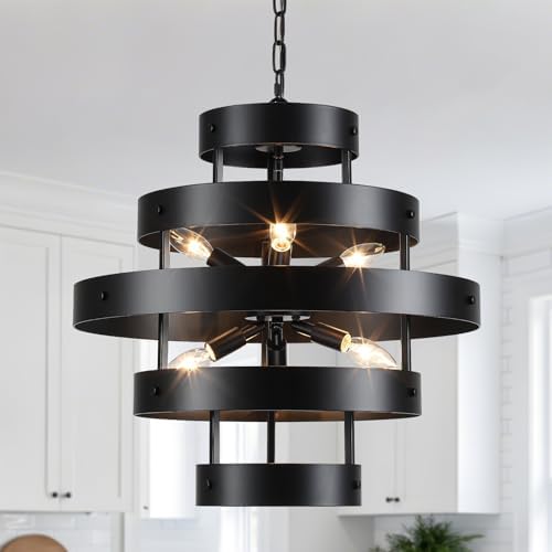 6-Light Black Industrial Farmhouse Chandelier
