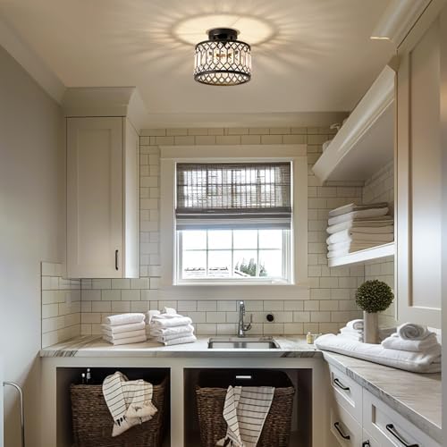 Pevfah 1-Light Crystal Black Semi Flush Ceiling Light, 9 in