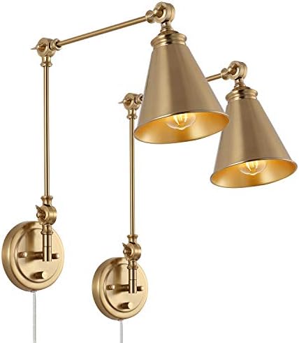 WINGBO Brass Swing Arm Wall Sconces, Set of 2