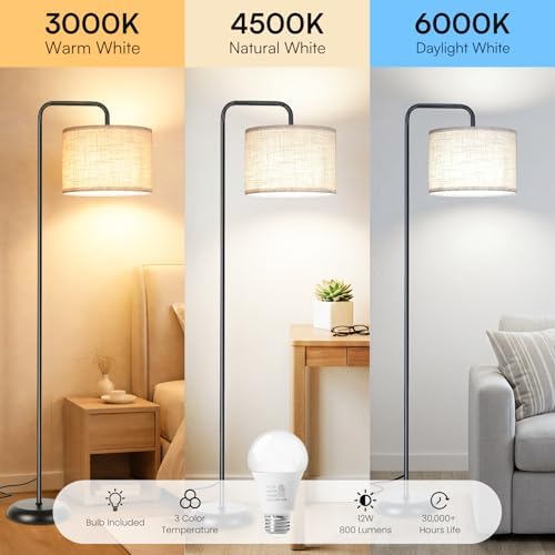 TJOY Black Standing Floor Lamp with 3 CCT Bulb