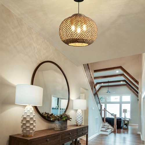 16.94in 3-Light Rattan Pendant Light