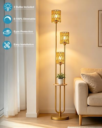 Lightdot 3-Lights Rattan Floor Lamp