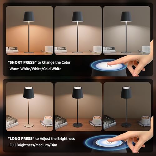 uuffoo 2 Pack Cordless Table Lamps, 5000mAh, Black