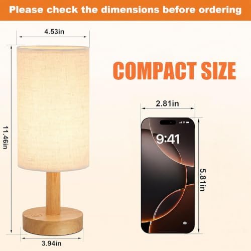 Rechargeable Cordless Touch Table Lamp, Natural Wood Base