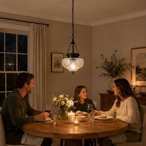 Vintage Matte Black Pendant Light, Thickened Glass