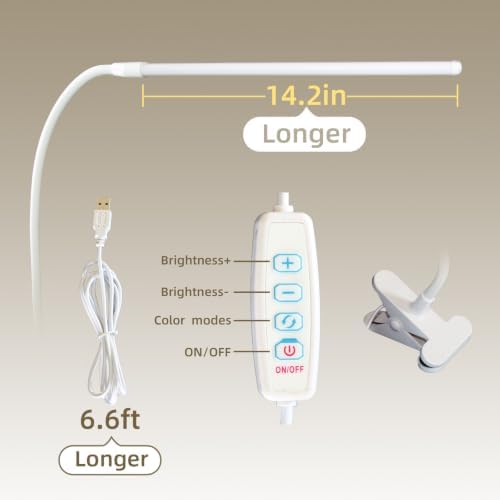 Clip on Desk Lamp, Flexible Arm, 14'' Light‐Bar Dimming Task Light