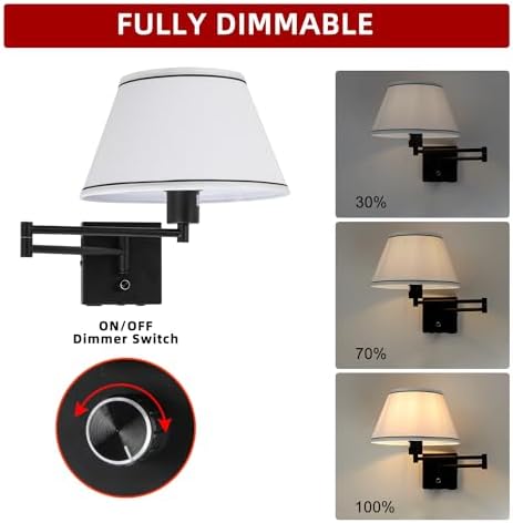 17" Swing Arm Wall Lamp, White Fabric Shade