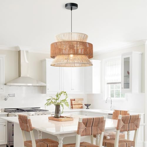 15.8" Boho Rattan Chandelier