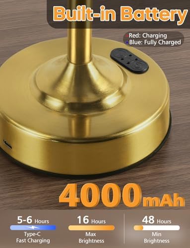 Yochoice Height Adjustable Rechargeable Gold Table Lamp