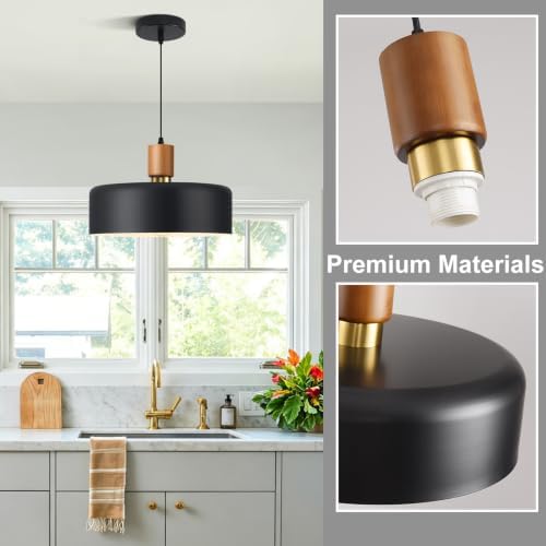 Eustace 13.8inches Oak Wood & Brass Pendant Light