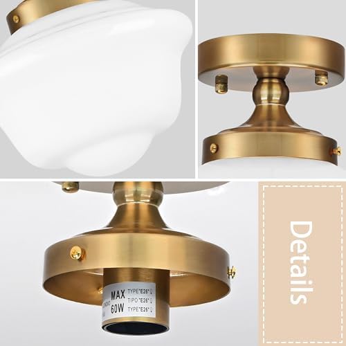 Bagood 8" Gold Schoolhouse Semi Flush Mount Ceiling Light