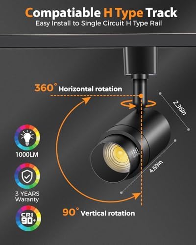 Zoomable 12W H Type LED Track Lighting Heads, 12-Pack