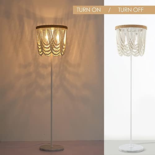 VILUXY 3-Light Boho Wood Beaded Floor Lamp