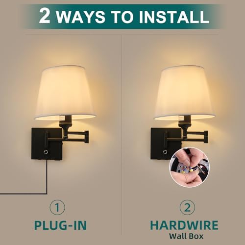 Black Plug-in Swing Arm Wall Sconce