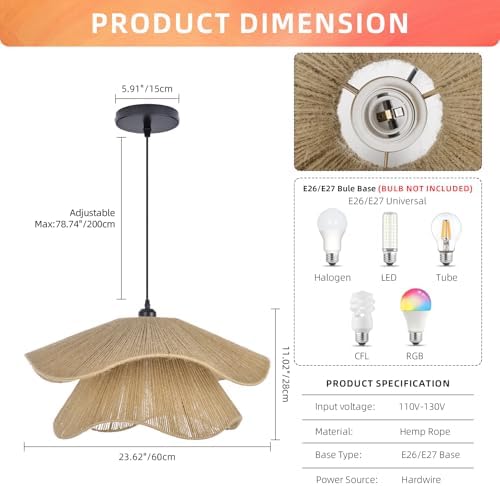 Arturesthome Coastal Woven Rope Pendant Light