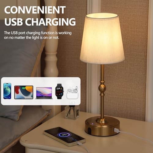 MEIXISUE Antique Brass Rechargeable LED Table Lamp