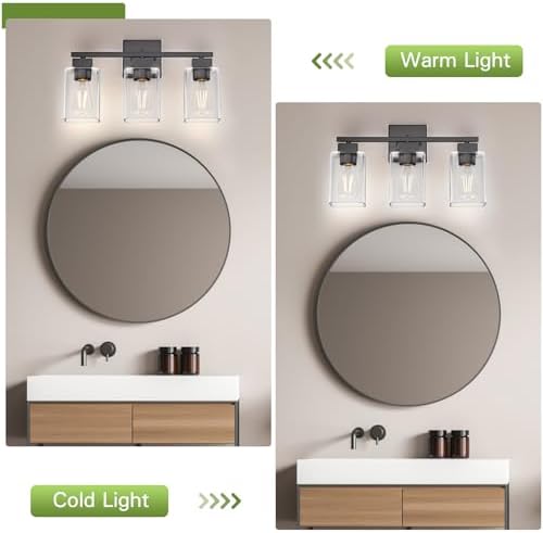 3-Light Matte Black Bathroom Vanity Light with Clear Glass Shades
