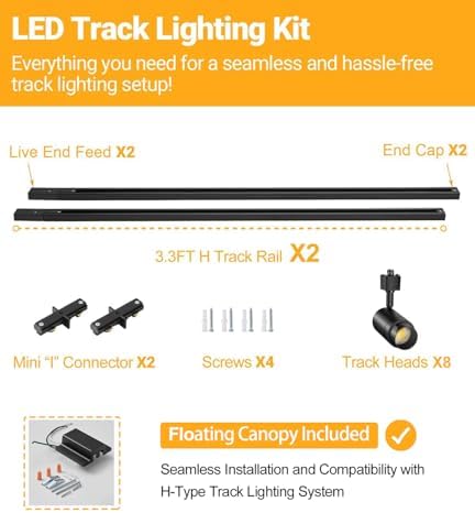 Zoomable 8-Light LED Track Lighting Kit, 12W Black