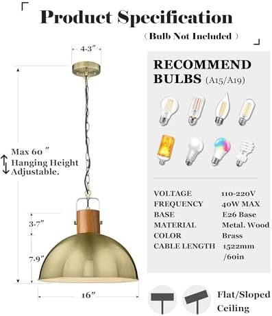 ELYONA 16" Rubber Wood Dome Pendant Light