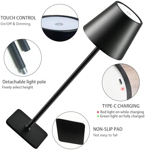 2 Pack Cordless Rechargeable Table Lamps, 3 Color Temperatures