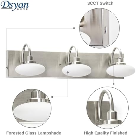 Dimmable 3-Light LED Bathroom Vanity Light, Brushed Nickel