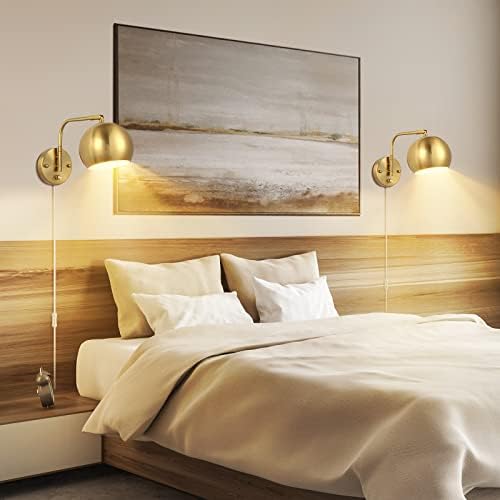 VATONI Brushed Brass Swing Arm Wall Sconces, 2 Bulbs