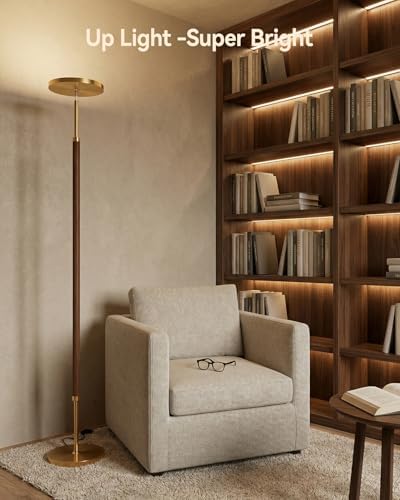JOOFO Wood LED Torchiere Floor Lamp, 3000LM