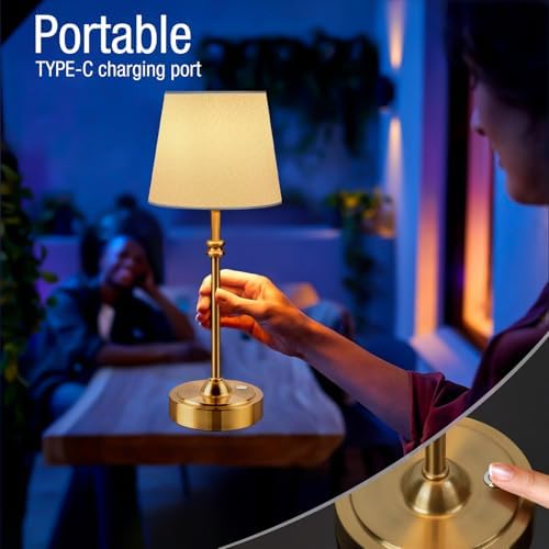 ONEWISH Cordless Rechargeable Table Lamp, 4000mAh, Gold