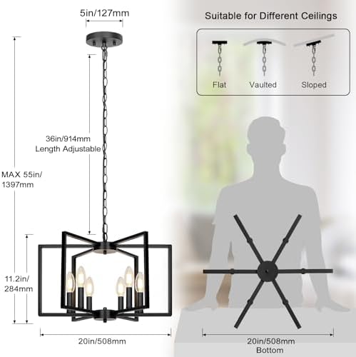 Black Farmhouse 6-Light Geometric Chandelier