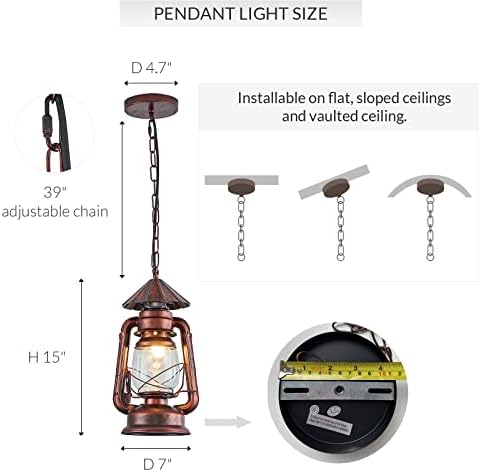 NOXARTE Vintage Pendant Light, Glass Shade, 7 Inch x 15 Inch